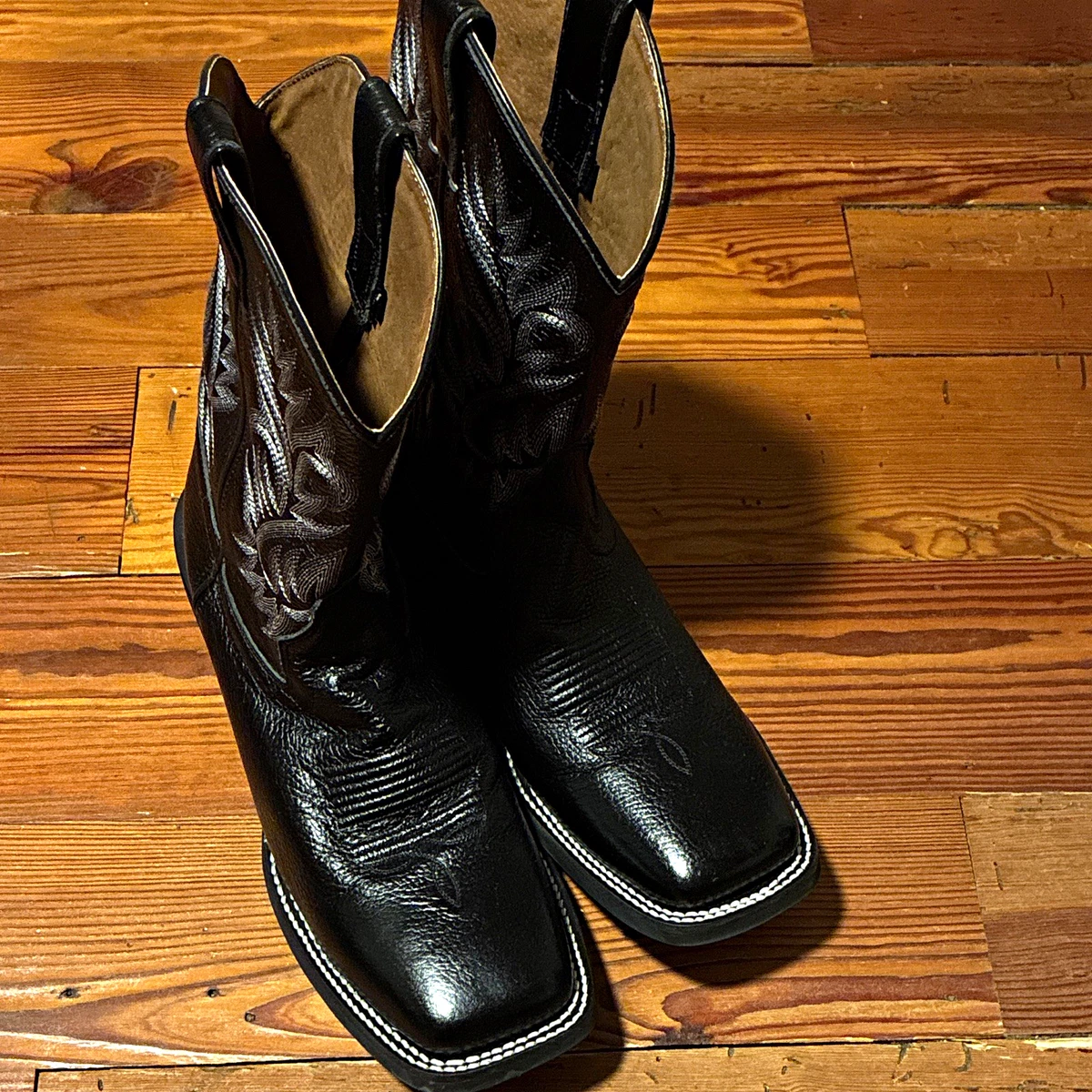 Justin Men’s Black Leather Pull-On Mid-Calf Boots Round Toe Oil Resistant 10.5EE Justin Boots Workwear Solid EE Boots for Men for Sale | Shop  main image 4
