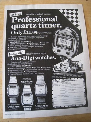 PROFI QUARZ TIMER ANA-DIGI UHREN DUTY FREE WARE 1982 WERBUNG A4 AKTE 54