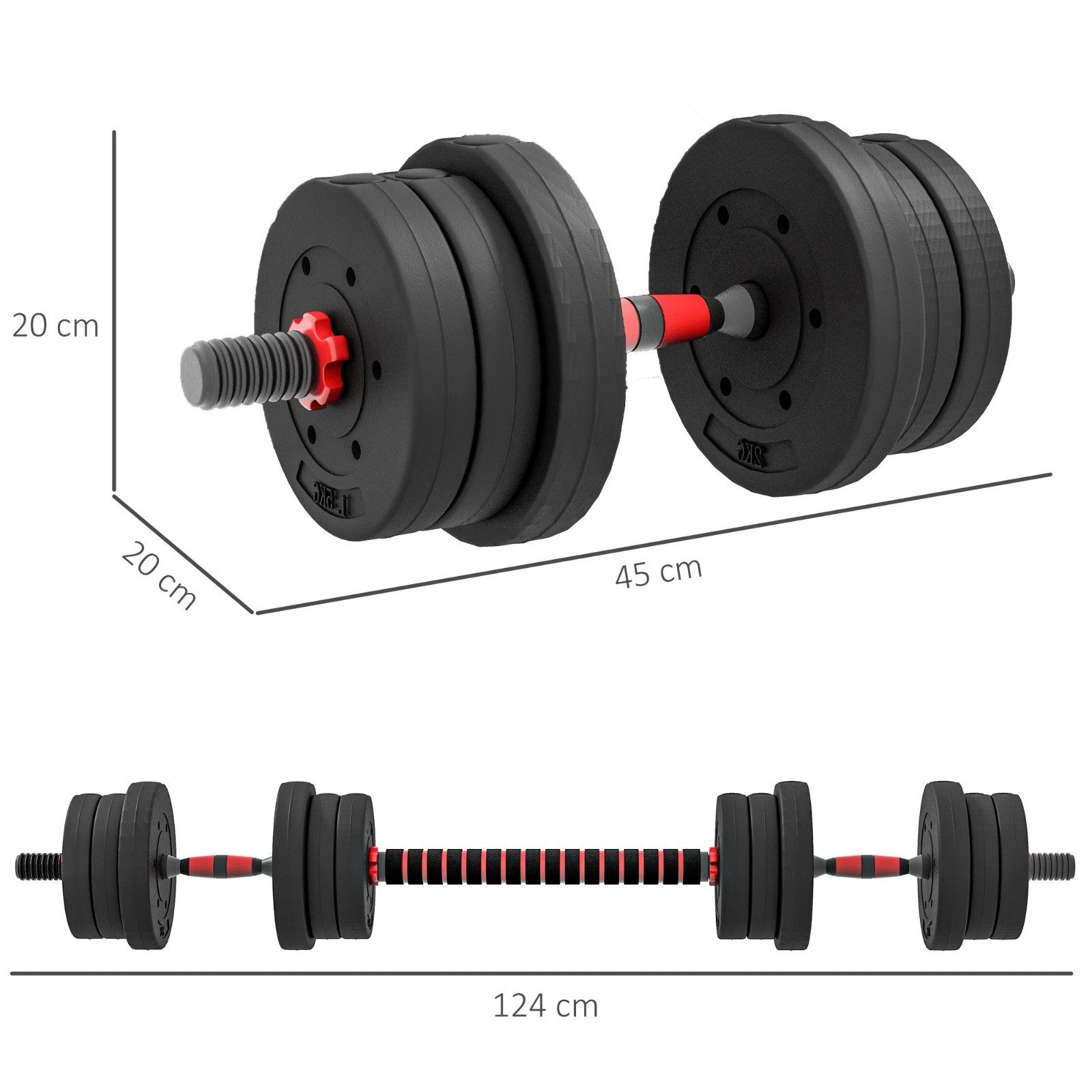 Set Manubri e Bilanciere 2 in 1 Regolabile 20kg Casa Corpo Fitness Sollevamento Palestra Set foto 5