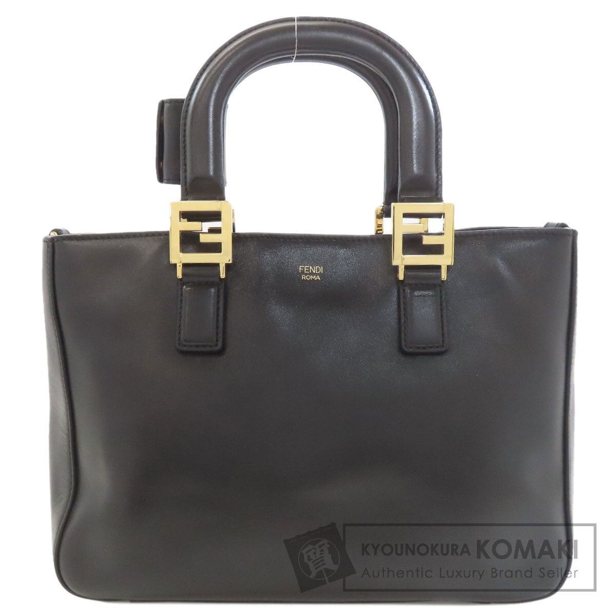 FENDI Logo Handbag Leather Black Women From Japan thumbnail 21