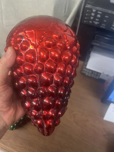 Large Kugel Christmas Ornament Red Glass Grape Cluster 10"