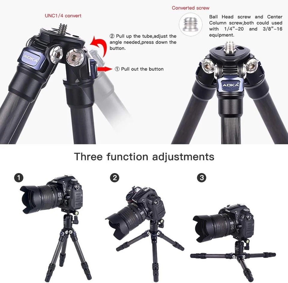 AOKA 15.7in/0.97lb Mini Carbon Fiber Tripod, Lightweight Compact 28-Inch - Image 4 of 4