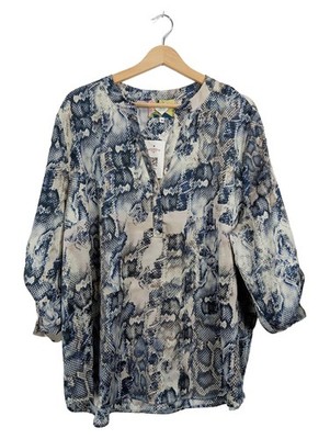 ANNI FOR FRIENDS Damen Bluse Gr. 48 Schlangenmuster Blau Beige Polyester