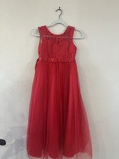 Handmade Red Lace Flower Girl Dress Satin Tulle Size 16 First Communion