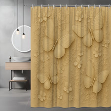 Elegant Butterfly Shower Curtain in Beige Floral Design