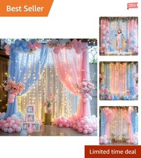 Beautiful Pink and Blue Sheer Tulle Curtains with Lights for Photo Shoot Decor