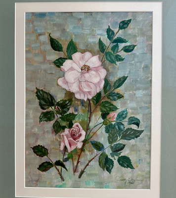 VTG 1966 Dorothy Nybaer Original Acrylic Painting 18x23 Inch Pink Roses Framed