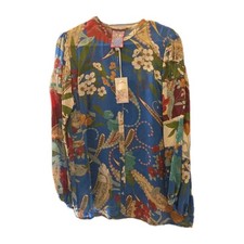 Johnny Was Women s Shirt Teebee Tori Floral Blouse Blue Boho Button Up Rayon M