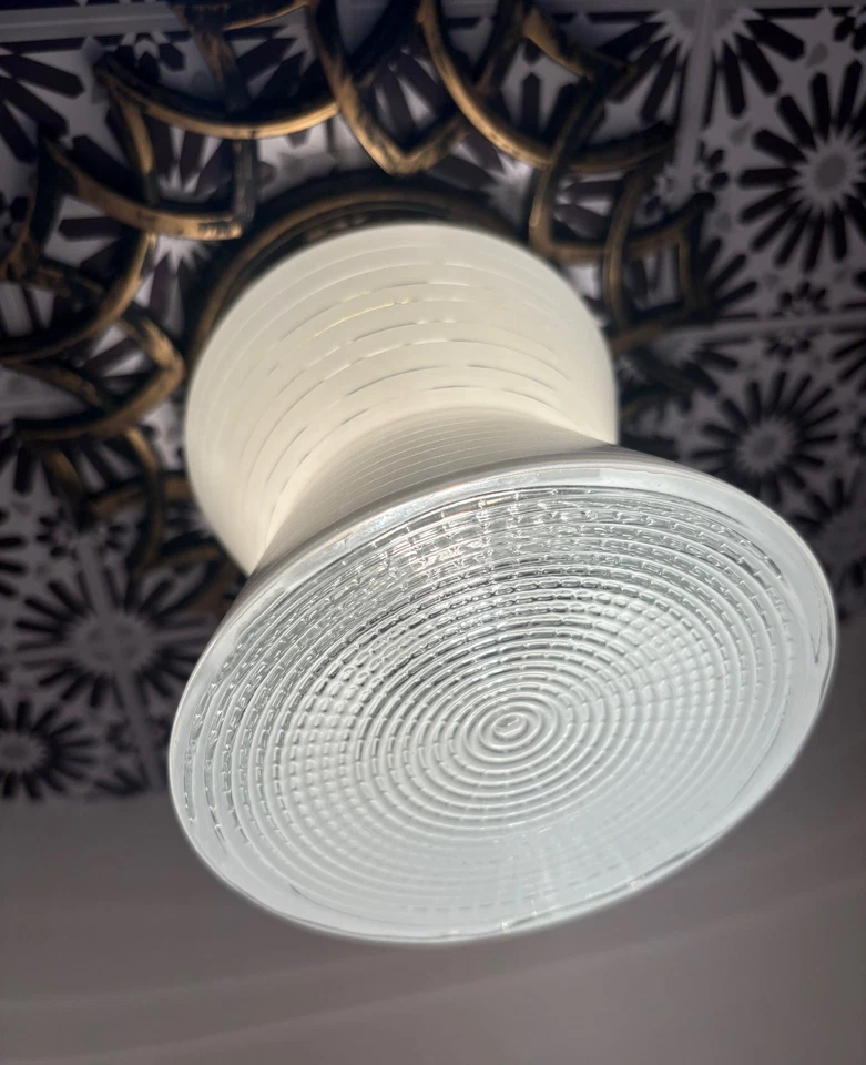 RARE Authentic Virden MCM Flush Mounted White Ribbed Light Fixture & Canopy - Image 2 of 4