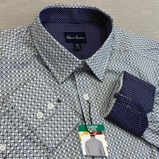 Robert Graham Dress Shirt Mens XL 17 34/35 Blue White Geometric Contrast Cuffs
