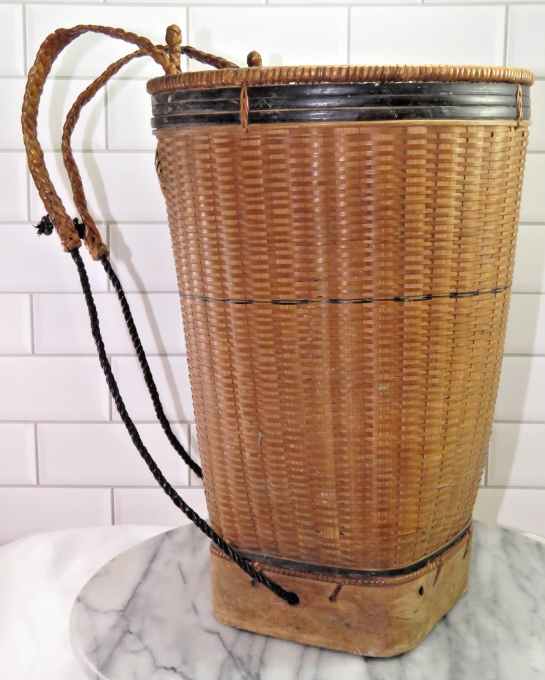 Vintage Vietnamese Rattan Child's Rice Harvesting Basket Backpack
