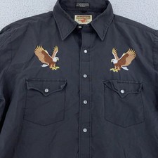 Youngbloods Western Shirt Mens Large Black Eagle Embroidered Pearl Snap Rodeo