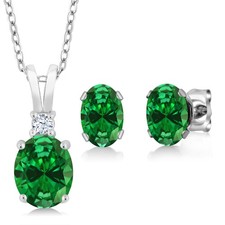 4.63 Cttw Simulated Emerald Pendant and Earrings Jewelry Set For Women 925