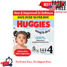 Huggies Snug  Dry Baby Diapers, Size 4 22-37 lbs , 144Ct, Leak Lock Protection