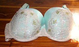 Victoria's Secret vtg dream angels lined demi lace over aqua with gems 36dd
