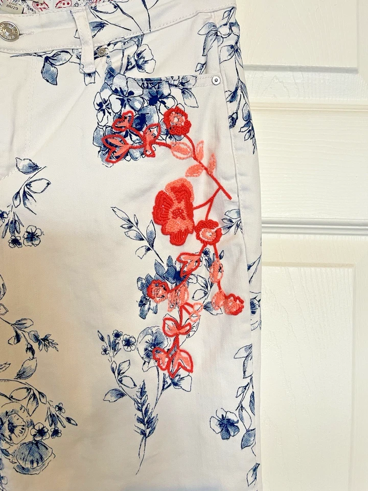 Jean Bestie Mujer Vintage América Blanco Floral Bordado Talla 8R/29 Foto 3 de 4