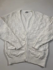 Vintage Neiman Marcus Cardigan Sweater Mens Large White Fisherman Cable Knit