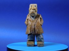 Hand Carved Old Man Wood Figurine, 3.25 inch , Artist signed  Numbered 8
