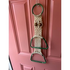Vintage 70s Mushroom Towel Hanger Macrame Rack Rod mushie Handpainted