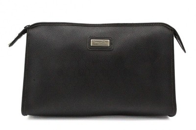 Vintage Christian Dior Black Leather Cosmetic Bag Makeup Pouch Travel Case Paris