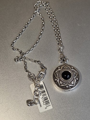 Retired Brighton Night Lotus Locket NWT Necklace Silver Plate
