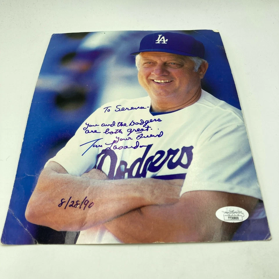 Tommy Lasorda Signed Game Used Baseball & Photo To National Anthem Singer JSA - Image 2 of 4