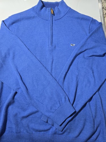 Vineyard Vines Sweater XL Royal Blue Fisherman Knit 1/4 Zip Cotton Pullover Men - Picture 6 of 9
