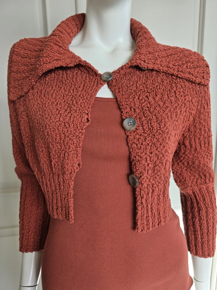 Cárdigan Cami Tank Ladrillo Rojo Basura 2 Piezas Manga 3/4 Talla M Foto 4 de 4