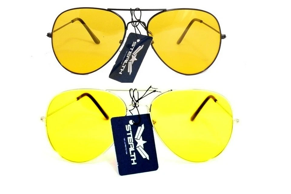 LUNETTES DE SOLEIL AVIATEUR VERRES JAUNE NUIT CONDUITE BROUILLARD NOCTURNE