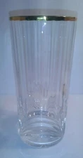 Single Vintage Crystal Drinking Iced Tea Glass Gold Rim 6" Tall & 2.75" Diameter