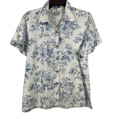 Erin London Women Button-Up Short Sleeves Linen Shirt Size L
