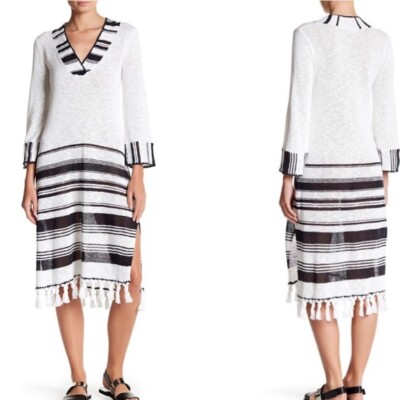 Calypso St. Barth Vengla Dark Brown Ivory Cotton Linen blend Sweater Dress Sz 0