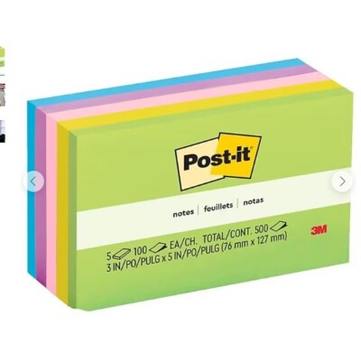 Post-it Notes, 3'' x 5'', Floral Fantasy Collection, 100 Sheets/Pad, 5 Pads/Pack