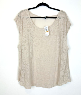 JESSICA SIMPSON NWT Women's 3X Plus Size Beige Semi Sheer Cap Sleeve Flowy Top