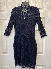 New Karen Kane V Neck Scallop Hem Lace Dress Navy Blue Sz Xs