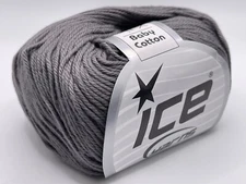 Grey Baby Cotton 72875 Ice Yarns 100% Giza Cotton DK Weight Yarn 50gr 114yds