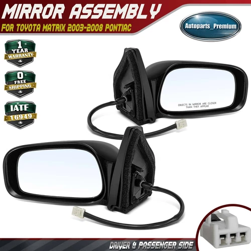 2x Mirror w/ Power Glass Adjust Smooth for Toyota Matrix Pontiac Vibe 2003-2008