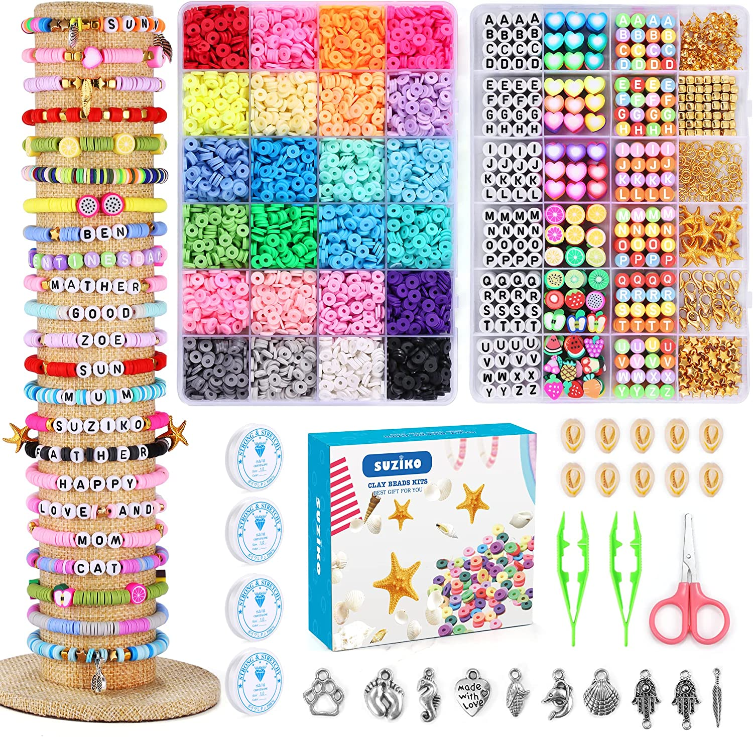 Bracelet Making Kit, 7400 Pcs Clay Beads Flat round Clay Beads for Jewelry Makin