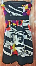 Nine West Strapless Fit & Flair Dress Black White Floral Sz 4 Knee length