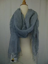 Cejon Soft Ruched Shimmer Knit Acrylic Fringe Wrap Scarf Gray #2094