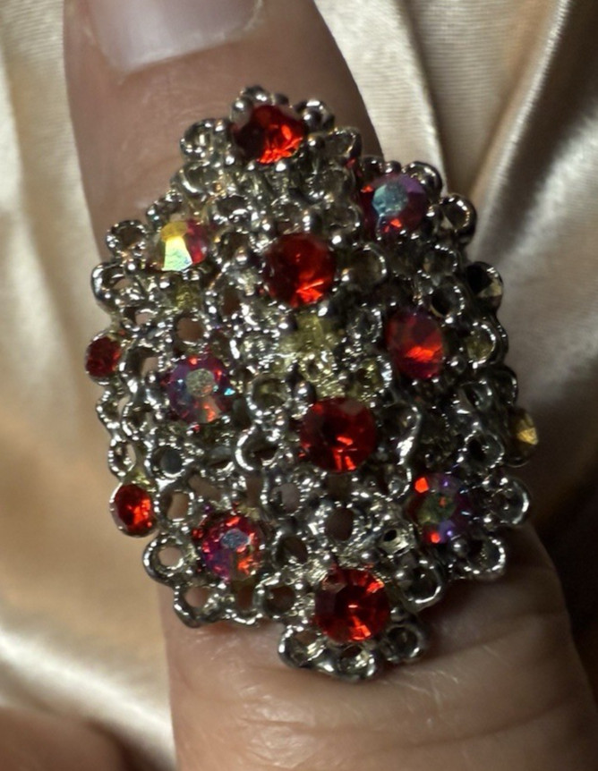 Vintage Ruby Rhinestone Adjustable Ring Party Coc… - image 2