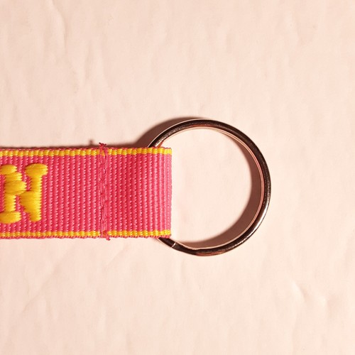Embroidered Name Strap CAROLYN Pink & Yellow Key Ring Keychain with Clasp - Picture 7 of 9