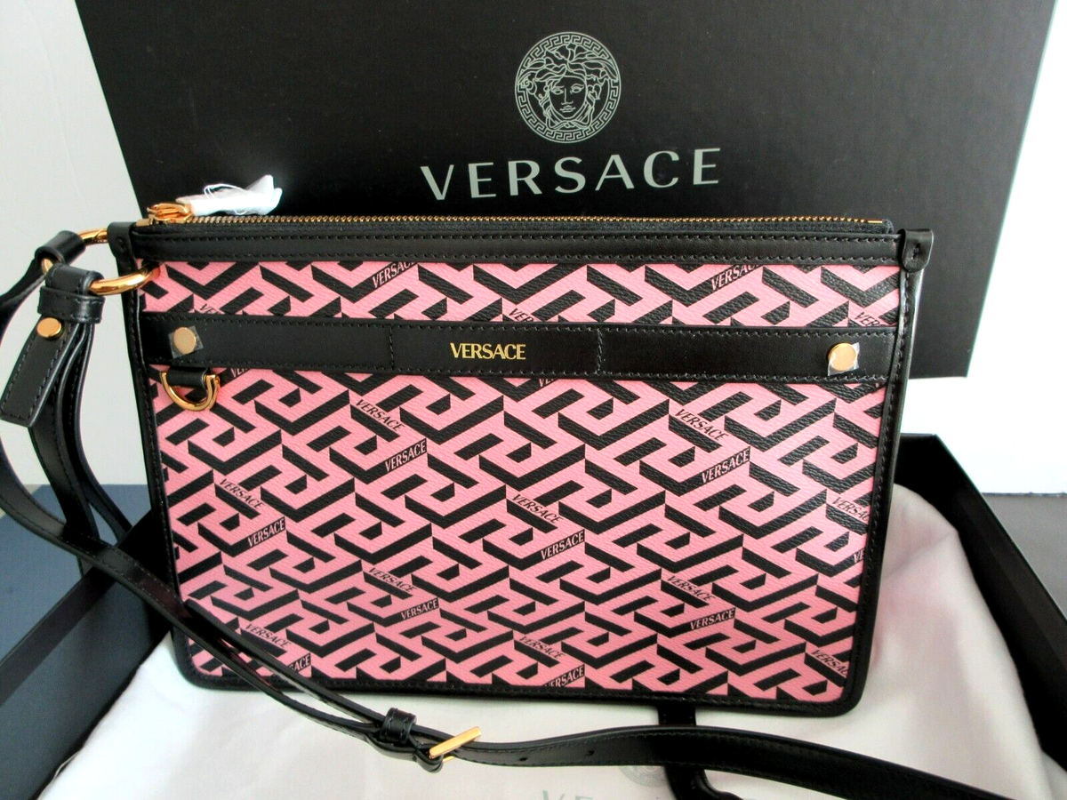 Versace La Greca Signature Coated Canvas & Leather Crossbody pink Versace La Greca Signature Coated Canvas & Leather Crossbody pink