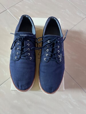 #2604 Gant Men's Blue Canvas Cotton Twill Lace Up Shoes US 11 Marine Blue