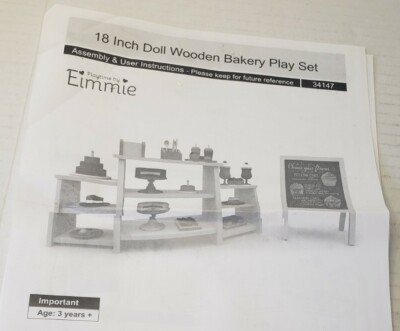 Playtime by Eimmie 18'' Doll Bakery Stand With Accessories New In Open Box 