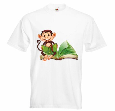 T-Shirt AFFE LIEST EIN BUCH MONKEY SCHIMPANSE AFFE GORILLA SILBERRÜCKEN MENSCHEN