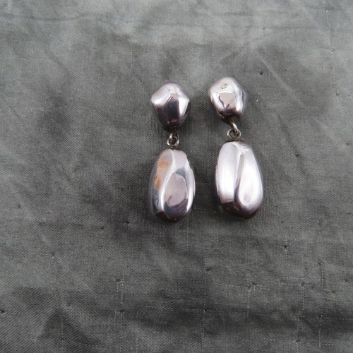 LT Vintage Sterling Silver Earrings Door Knocker Nuggets Thailand 1.5 inch 751c - Imagen 6 de 12
