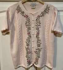 Vintage JACLYN SMITH COLLECTIBLES Embroidered Knit Button Up Pink Sweater Large