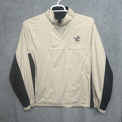 PGA Authentic Emerald Bay Sweater Mens M Tan Black 1/4 Zip Pullover Logo READ