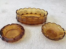 Lot of 3 Vintage Fostoria Coin Glass Amber Pieces Oval Bowl, Ashtray, Nappy